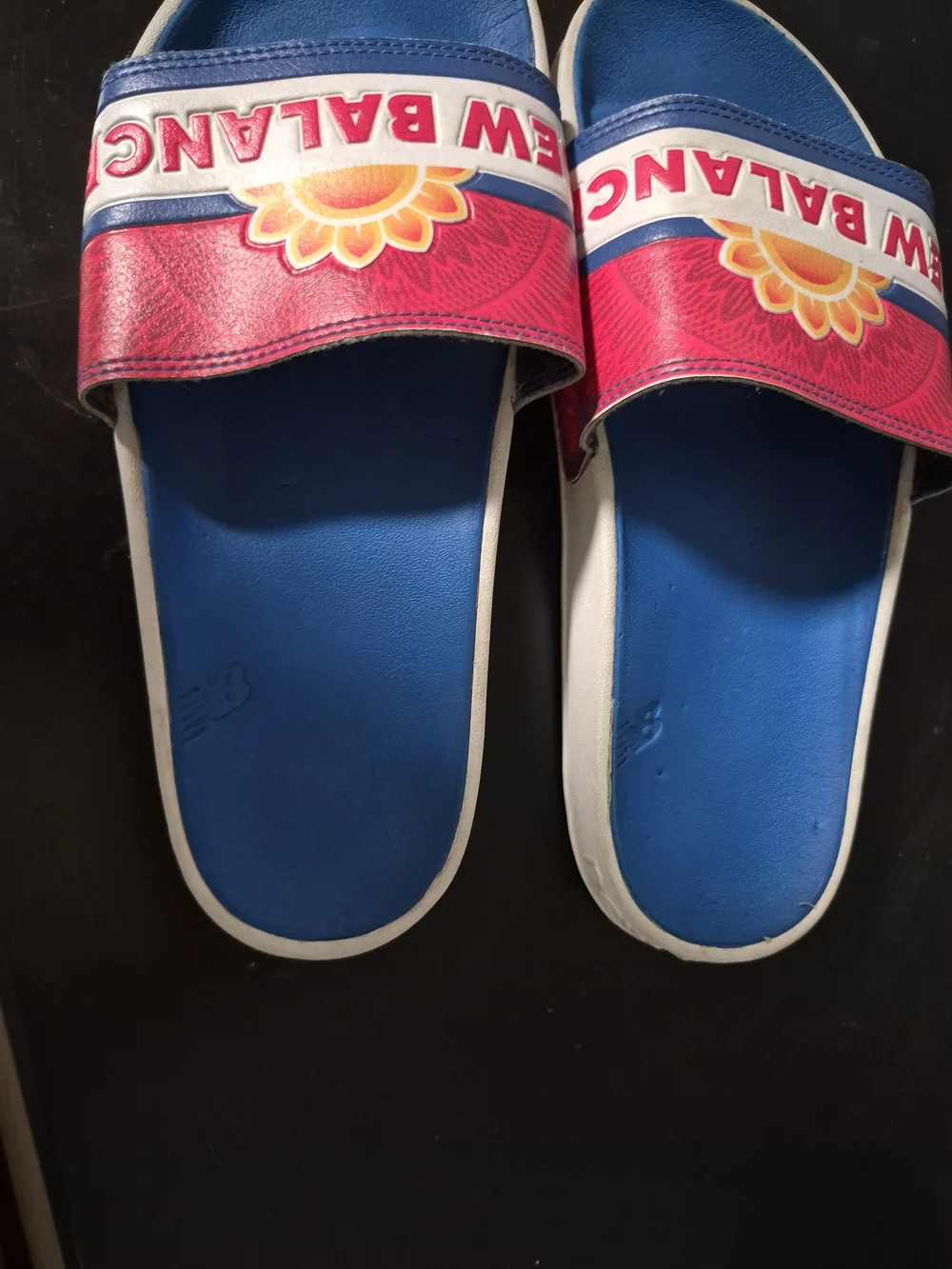 New Balance Kids' Blue and Pink Slide Sandals